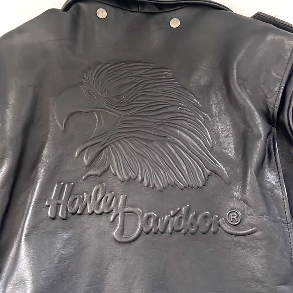 Vintage Harley Davidson Shovelhead Embossed Eagle Leather Jacket. Mens 44